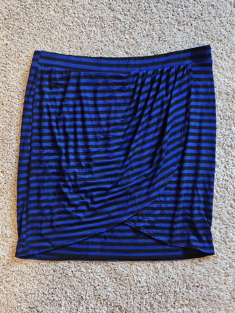 dressbarn Black and Blue Striped Wrap-Style Skirt